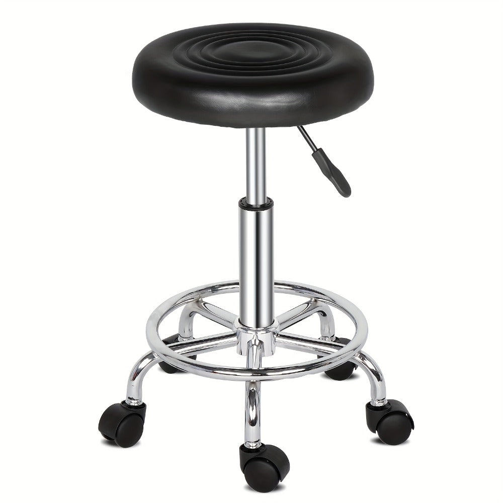 Saddle & Round Salon Stool with Backrest 360-Degree Swivel — Adjustable Height Professional Chair for Salon, Spa, Barber, Kitchen & Bistro, Black & White, 2 Styles