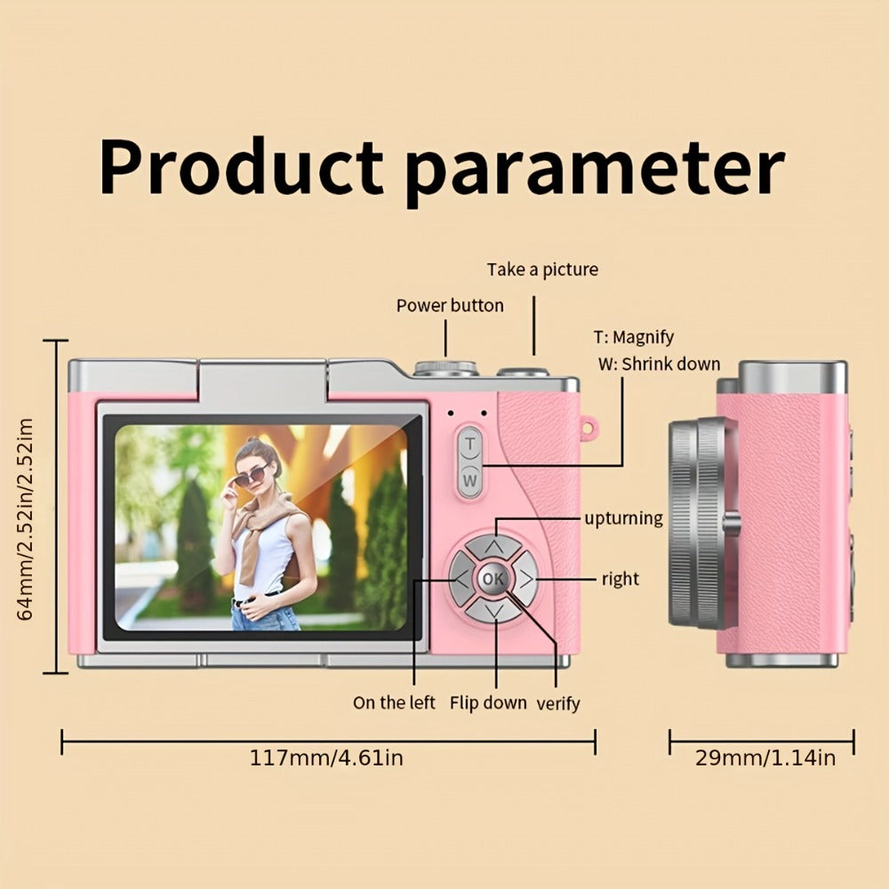 4K HD Digital Camera 2.4-Inch Flip Screen for Beginners Vlogging Photography Video Recording Compact Point and Shoot Camera Perfect Christmas Thanksgiving Gift for Kids Teens Adults