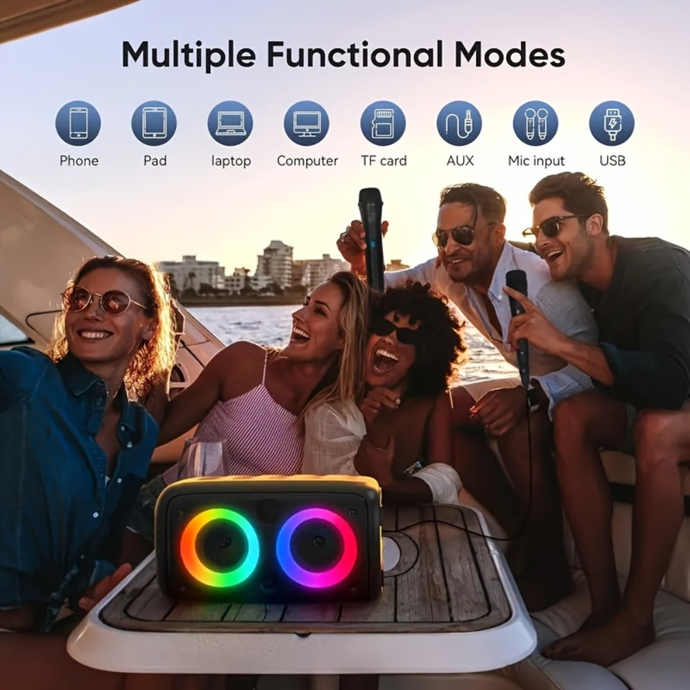 Karaoke Machine with LED Lights Bluetooth Speaker PA System – Portable Adult Singing Speaker with Wired Microphone or Wired + Wireless Mic, Supports TF Card, USB, AUX Input, TWS Connection