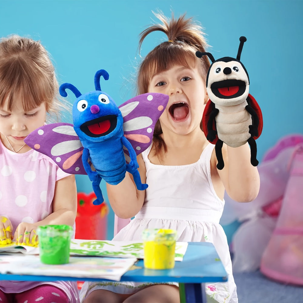 Insect Hand Puppet 13-Inch with Movable Mouth, Realistic Plush Bee Ladybug Dragonfly Butterfly Ant Caterpillar Puppet for Kids Storytelling Role Play Puppet Show, Birthday Holiday Gift