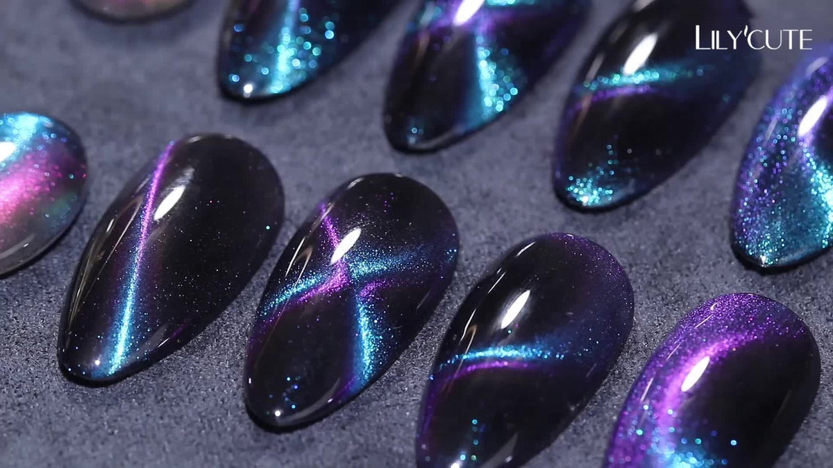 Cat Eye Gel Nail Polish Magnetic 8pcs Aurora Glitter Black Crystal Semi-Permanent — 3D Light-Shifting Nail Art Gel No Base Color Required 0.24oz LED UV Salon Home Manicure