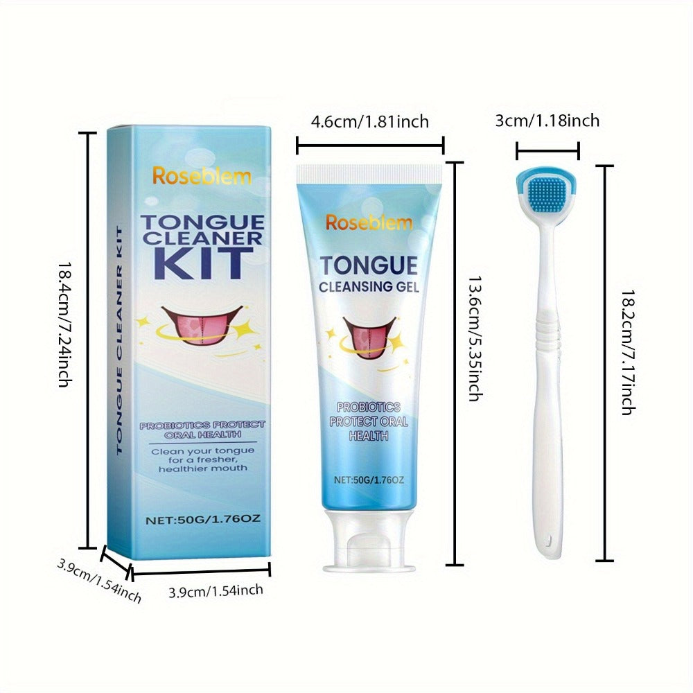 Tongue Cleaner Kit with Probiotic Cleansing Gel & Tongue Brush – Bad Breath Eliminator Fresh Mouth Daily Oral Hygiene Care Gentle Non-Irritating for Sensitive Mouths Adults Gift Set