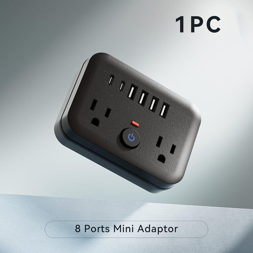 Compact Travel Surge Protector Power Strip 8-in-1 with 2 AC Outlets 4 USB-A Ports 2 USB-C Jacks Overload Protection Wall Mount Mini Portable Charging Station for Home Office Travel – Black or White
