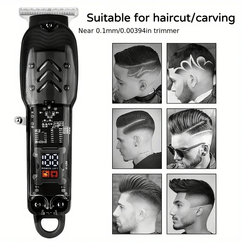 Rechargeable Electric Hair Clipper with LED Display & Transparent Shell — Professional Cordless Trimmer for Men & Women, Portable Home & Salon Haircut Kit, Multiple Colors Available