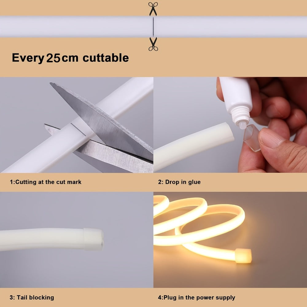COB LED Strip Lights 10M 33ft 110V Connectable High Brightness Flexible Rope Light – No Dark Spots Indoor Outdoor Ceiling Kitchen Cabinet Closet Landscape Decor White Warm White