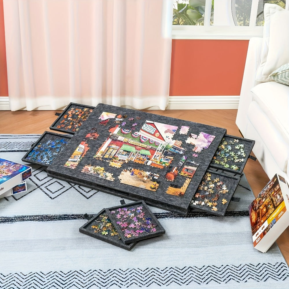 Felt Jigsaw Puzzle Board with 6 Drawers, Adjustable Tilt, Protective Cover & Carry Handle