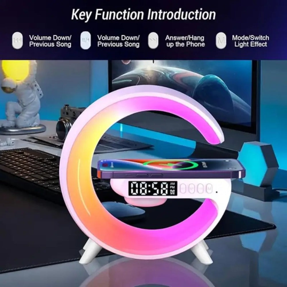 Wireless Speaker Sunrise Alarm Clock RGB Rhythm Night Light with Fast Wireless Charging | Portable Bluetooth Speaker Wake-Up Lamp for Bedroom Bedside Gift for All Phones