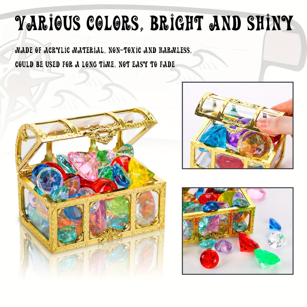 Pool Diving Gems 50-Piece Set with Pirate Treasure Chest, Underwater Dive Game