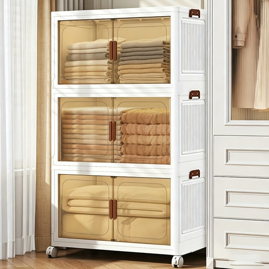 Foldable Storage Cabinet with Door for Shoes, Clothes & Books