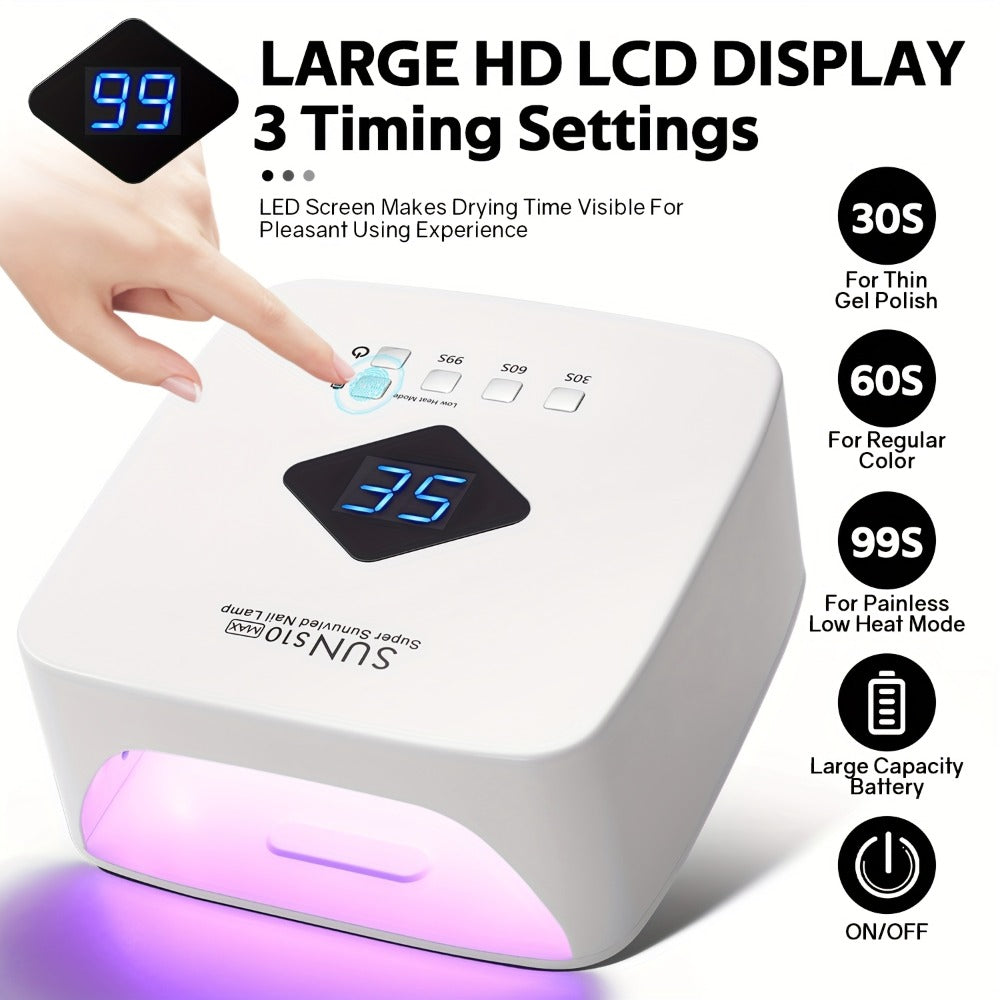 Cordless LED Nail Lamp SUN S10 MAX Rechargeable — 30 LED Lights Auto Sensor 3-Timer LCD Display Professional Gel Nail Dryer for UV Gel Acrylic Base Top Coat, Wireless Nail Light for Salon & Home Manicure