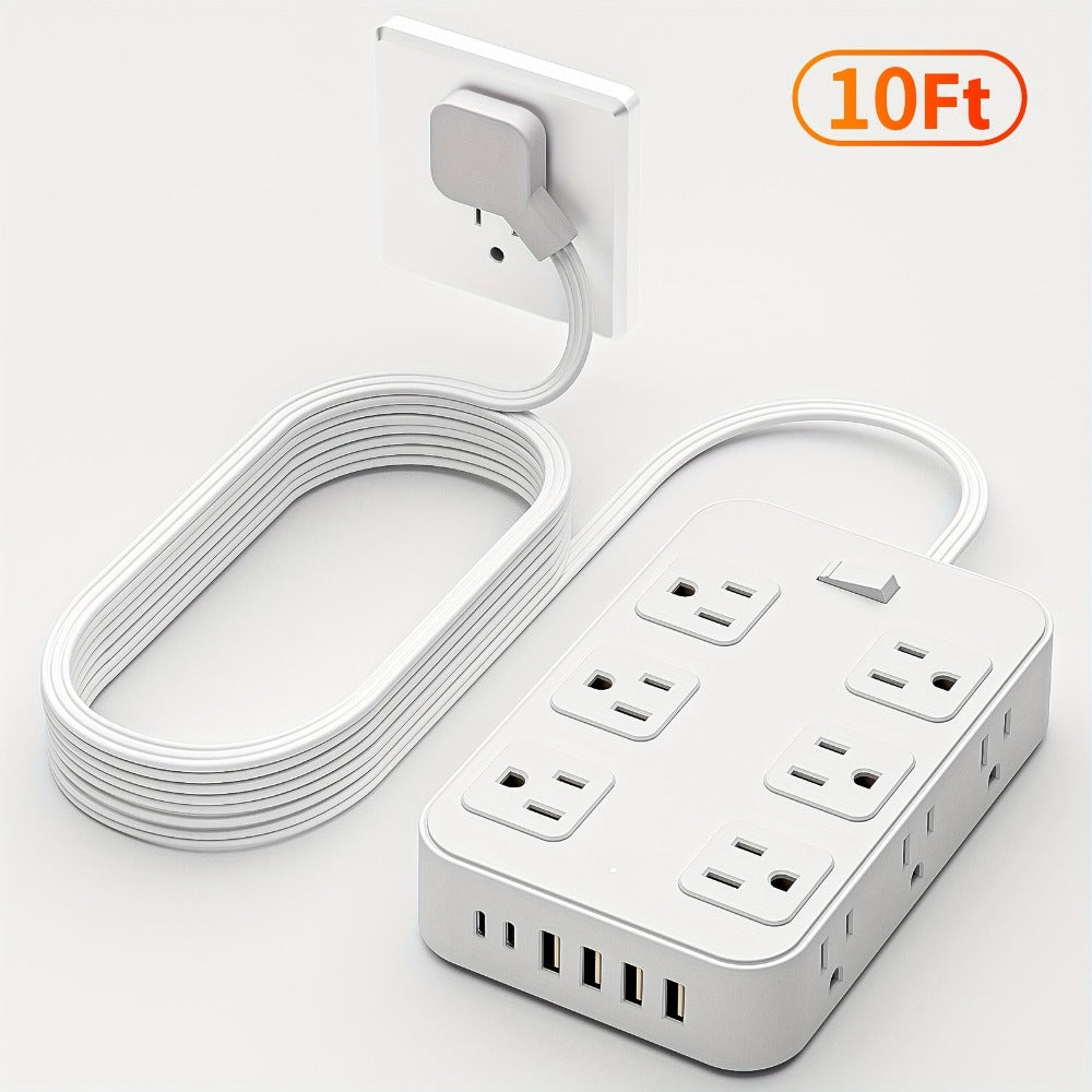 12-Outlet Surge Protector Power Strip with One-Touch Master Switch 18-in-1 with 12 Spacious AC Outlets 4 USB-A 2 USB-C Ports Safe Portable Charging Station for Home Dorm Office Travel – Black & White