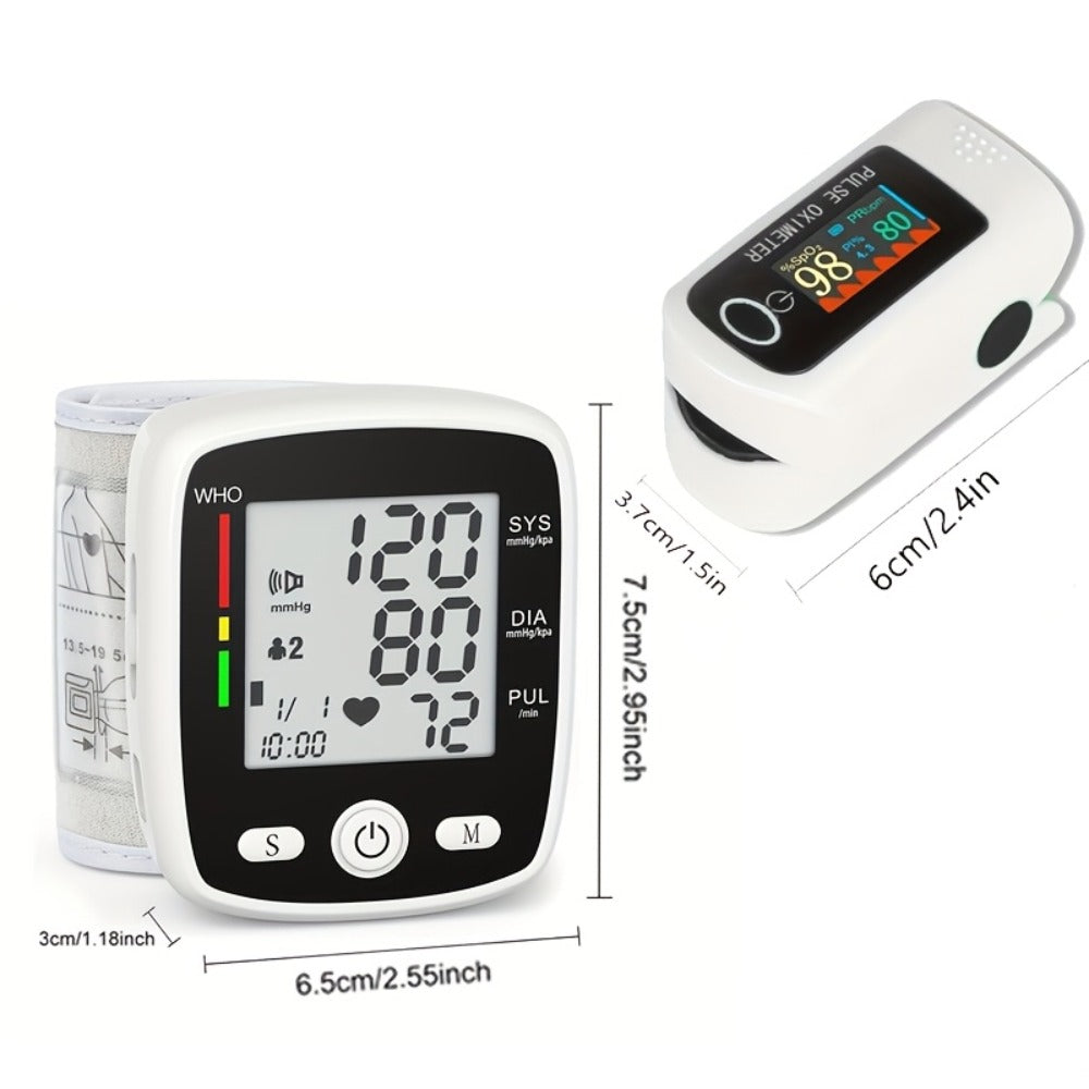 Wrist Blood Pressure Monitor Rechargeable - Digital BP Monitor with Large LCD, Voice Broadcast, 2×99 Memory & USB Charging, Portable Wrist Cuff for Home & Travel, Optional Bundle with Pulse Oximeter