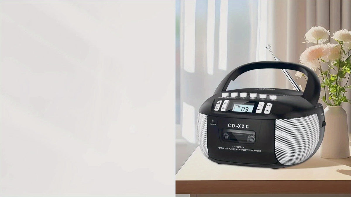 CD and Cassette Player Combo Boombox Portable AM FM Radio Tape Recording Stereo Sound AC DC Powered AUX Headphone Jack Sleep Timer for Home Seniors