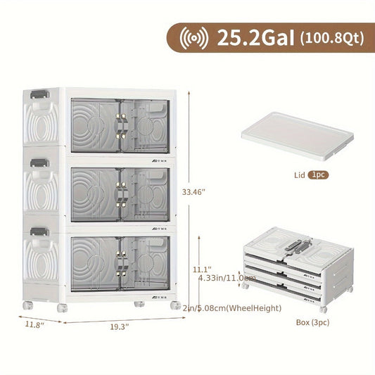 Collapsible Storage Cabinet with Lid, 2–5 Tiers in Gray or White