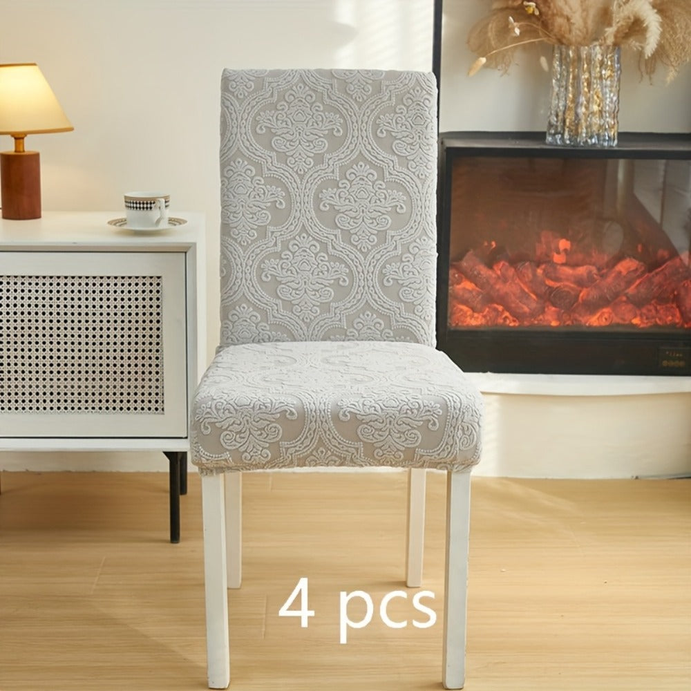 Dining Chair Covers Stretch Velvet Washable Removable Slipcovers Set of 4 or 6 for Kitchen Home Hotel Banquet — Elastic Band Silver Fox Velvet 200GSM