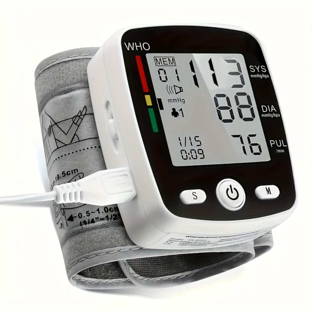 Wrist Blood Pressure Monitor - Digital BP Monitor Rechargeable with 2×99 Memory, Large LCD Display, Voice Broadcast & Portable Case for Home & Travel Use (Black / White / BP188W)