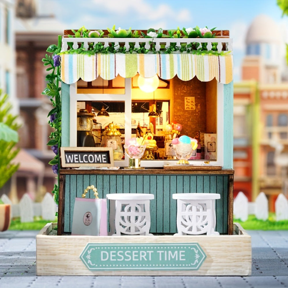 DIY Wooden Miniature House Kit with Dust Cover in Three Themes