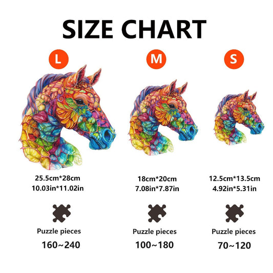Wooden Horse Jigsaw Puzzle with Irregular Pieces, 3 Sizes