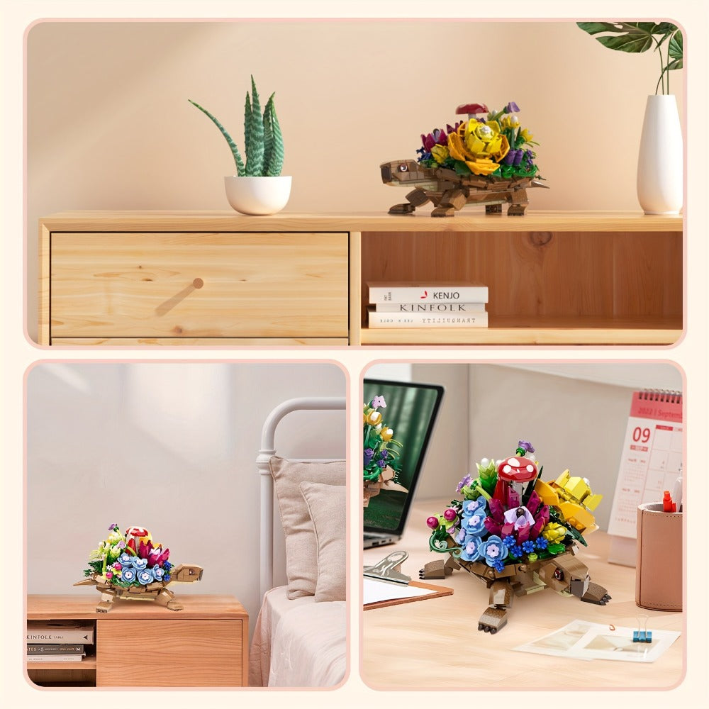 Turtle Flower Planter Building Block Set, 510-Piece Decorative Model