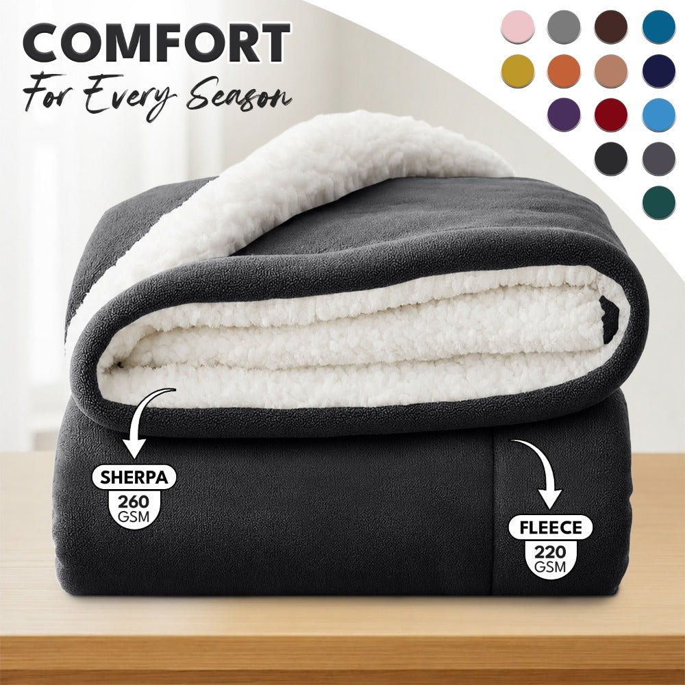 Sherpa Flannel Blanket – Double-Layer Ultra Soft Warm Throw for Bed, Sofa & Bedroom Decor, Better Sleep, 14 Colors, 3 Sizes