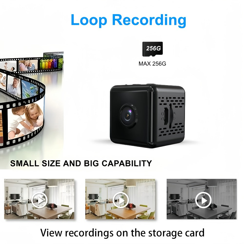 2K Mini Magnetic Security Camera, Continuous Video Recording, Night Vision, 2.4G WiFi, USB & Battery Dual Power, SD Card & Cloud Storage – Compact Nanny Cam for Baby Pet Home Surveillance