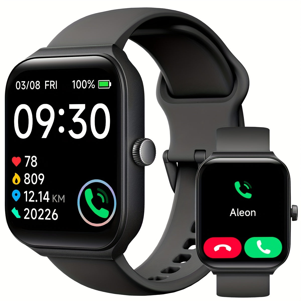 Alexa Built-in Smartwatch 1.95 Inch 360p Large Screen 100+ Sport Modes Wireless Calling Step Counter Sleep Tracker Health Monitoring USB Rechargeable Wristband Compatible with Android iPhone – Black