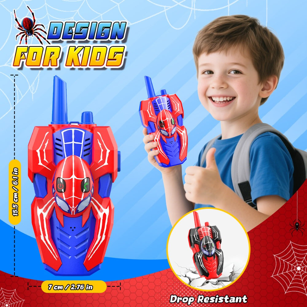 Spider Walkie Talkies for Kids, 2-Pack with Push-to-Talk and Lanyard Holes