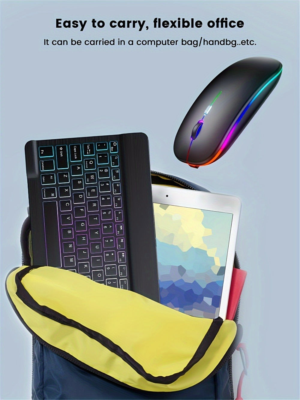 Wireless Keyboard and Mouse Combo Ultra-Thin Backlit Rechargeable Type-C Silent Keys Optical Mouse Portable for PC Laptop Tablet iPad QWERTY Layout Breathing Light Effect