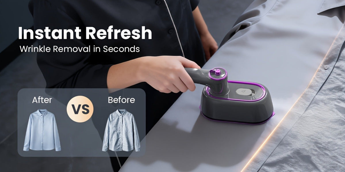 Mini Travel Steamer 2-in-1 Dry Steam Iron Foldable 180 Degree Handle 15-Second Heat 85ml Leak-Proof Tank ETL Certified for All Fabrics Home Travel Purple Black