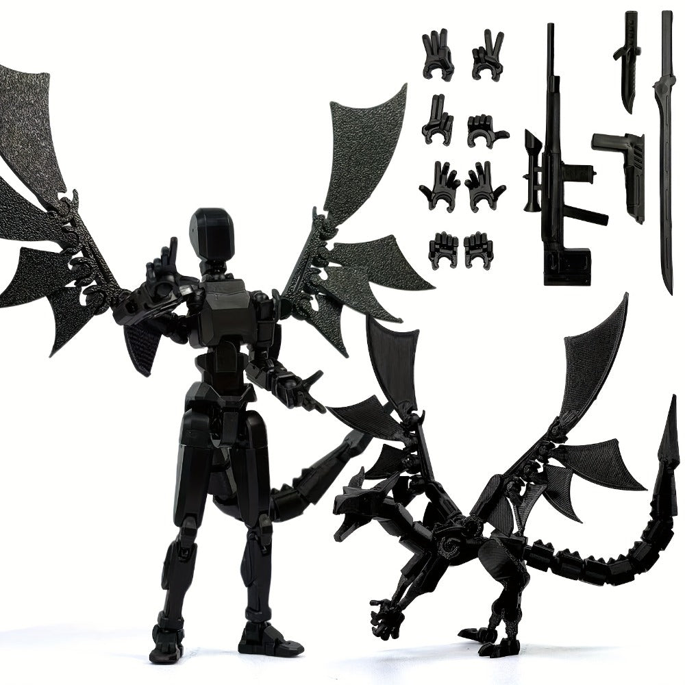 3D Printed Dragon Figurine 2-Piece Set – Articulated Flying Dragon with Movable Wings Poseable Fantasy Sculpture 4 Colors Desk Decor Gift for Gamers Adults Kids