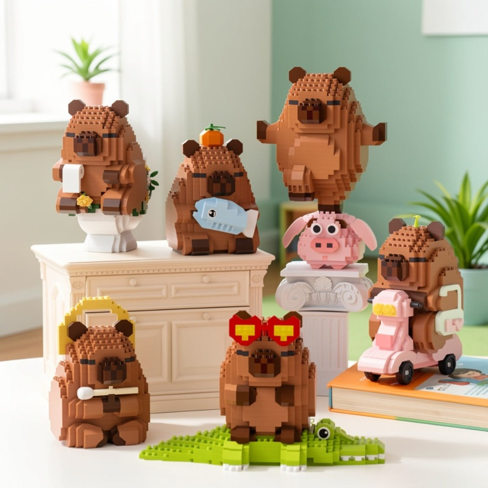 Capybara Micro Brick Scene Building Set with 4 Design Options