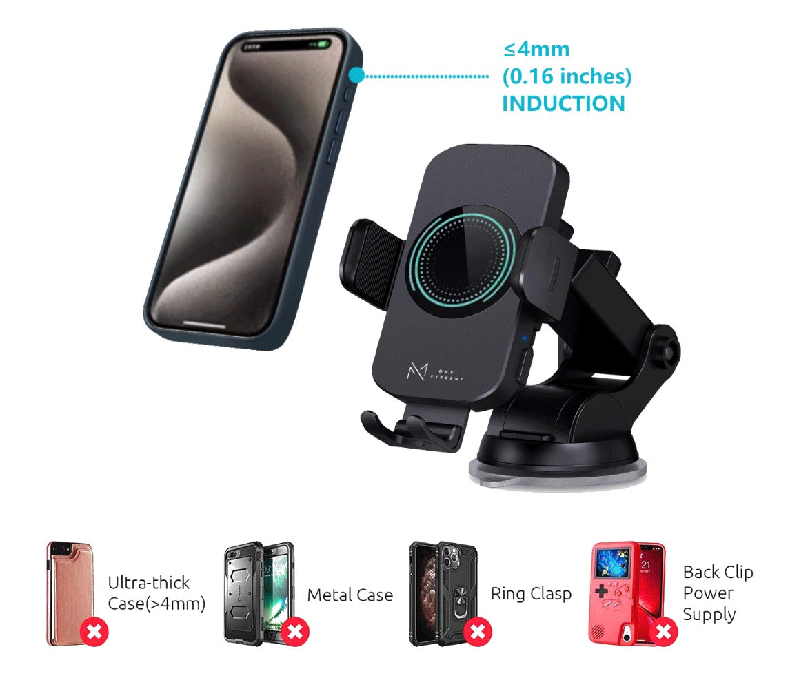 Auto-Clamping Car Wireless Charger 15W Blue Gold Stylish Vent Clip Phone Mount 360° Rotation for iPhone 16 15 14 13 12 11 Pro Max, Samsung Galaxy S24 S23 S22 S21, All Qi Devices – Blue & Gold