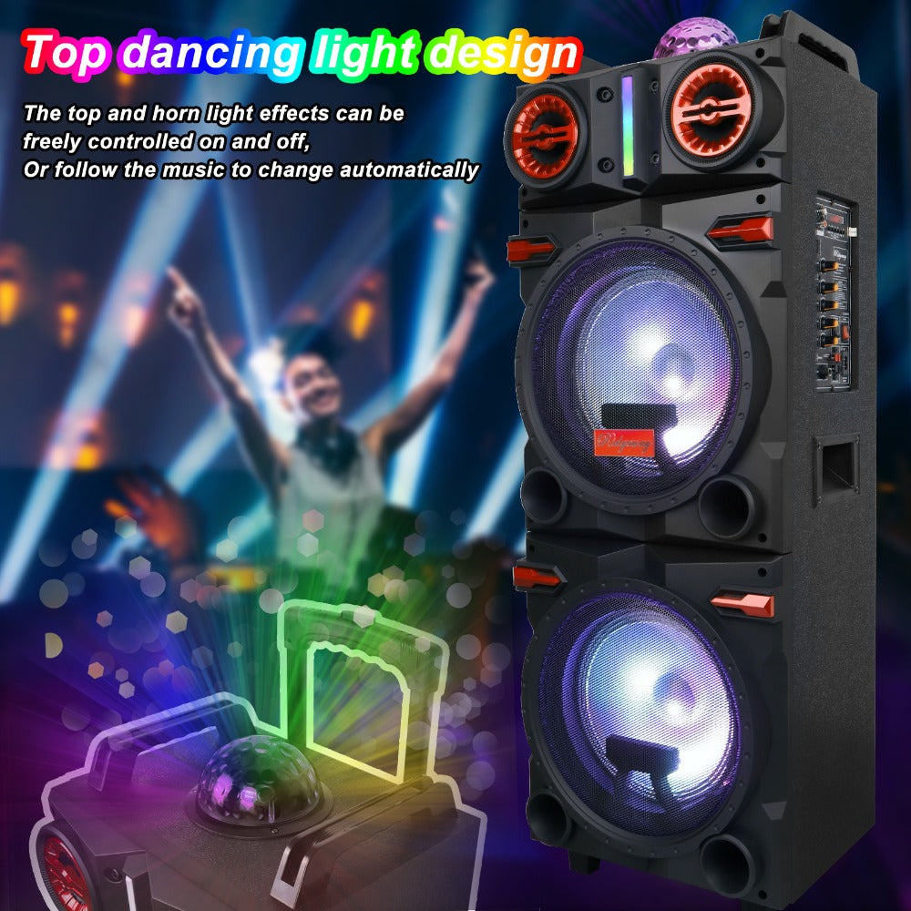 Karaoke Party Bluetooth Speaker with Sound Reactive Lights, 1000W Peak DJ Subwoofer Stereo Boombox, USB SD AUX FM Radio, Telescopic Rod Remote Control for Outdoor Indoor Party