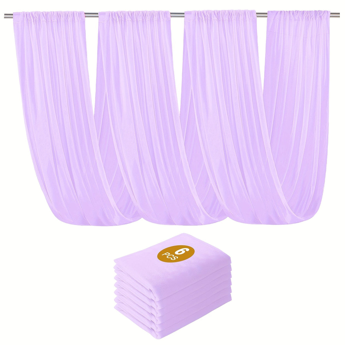 6-Pack Chiffon Ceiling Drapes for Wedding 63x118in - Sheer Polyester Backdrop Curtains with Rod Pockets for Wedding Arch, Party Stage, Photography, Ceremony & Event Decoration Swag