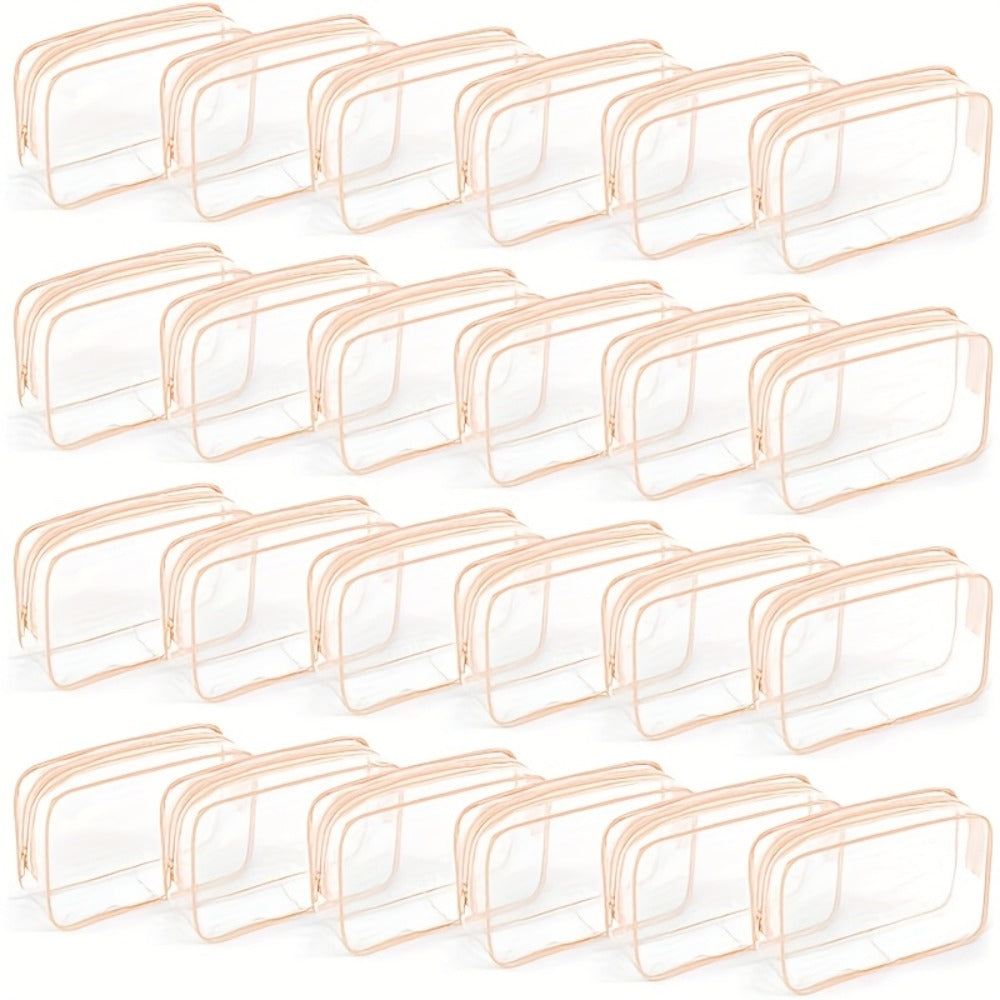 TSA Approved Clear Toiletry Bags Set of 24 Transparent Travel Makeup Organizer Pouches Medium Size Airport Security Quart Bag for Liquids Skincare Women White Rose Red
