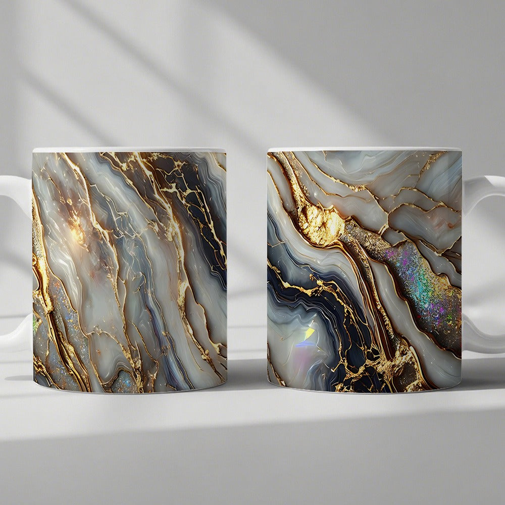 Agate Golden Vein Coffee Mug 11 Oz – Luxury Marble Pattern Ceramic Cup for Home & Office – Elegant Gift for Birthday, Mother's Day & Christmas – Black, White & Pink