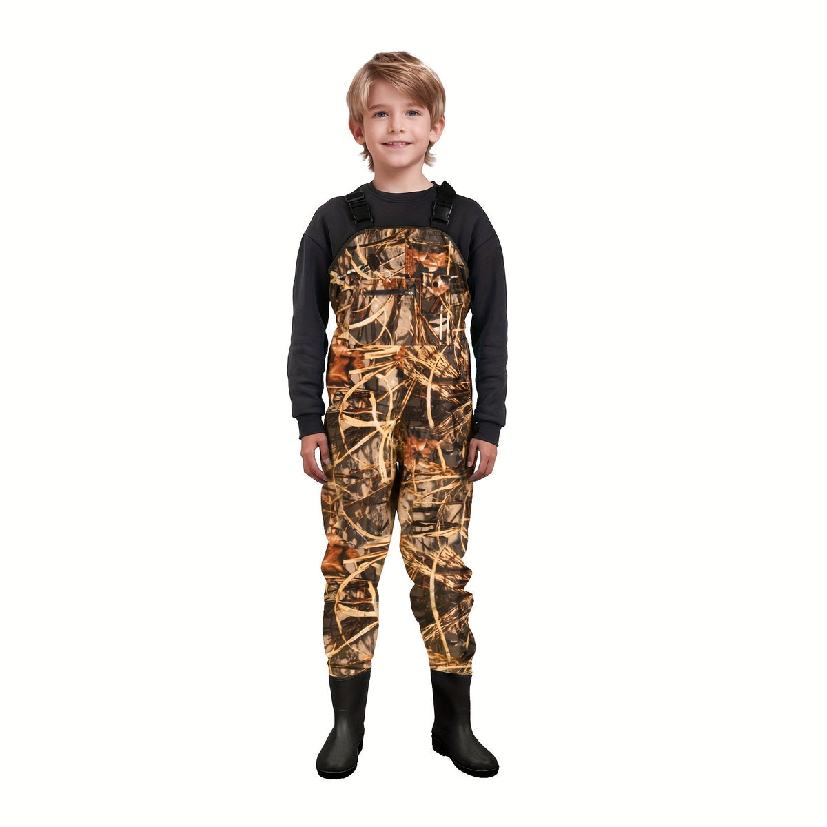 Kids Chest Waders Waterproof with Attached Boots - Youth Nylon Fishing & Hunting Waders, Cartoon Stripe Design, Lock Closure, Ages 4-13, Christmas & Easter Gift for Boys & Girls
