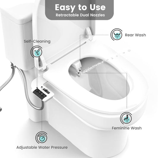 Bidet Attachment for Toilet, Non-Electric Dual Nozzles with Adjustable Pressure