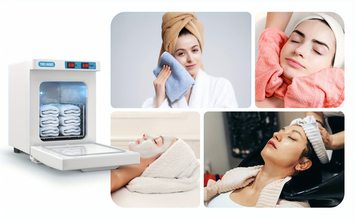 UV Hot Towel Warmer Cabinet 1.32 Gal 2-in-1 Heating & UV Sterilization — Freestanding Professional Spa Heater for Salon, Barber, Esthetician, Gym, Hotel & Home, Black & White