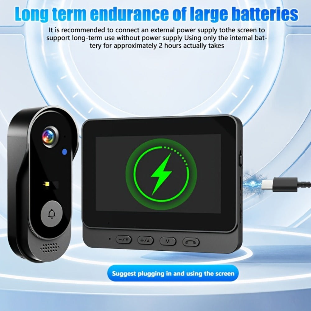 2.4G Direct Connect Video Doorbell with 4.3" Color Monitor - No WiFi No App, Two-Way Audio, 120° Wide Angle, Waterproof, 128GB SD, 6+ Month Battery Life, Color Night Vision, Rechargeable