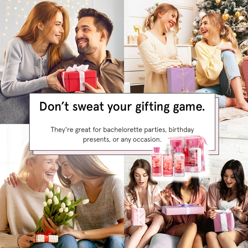 Bath Body Care Gift Set Shower Gel Body Lotion Body Mist Aloe Vera Vitamin E Glycerin Deep Moisturizing Fragrance Set for Women Cherry Blossom Lavender Vanilla Coconut All Skin Types