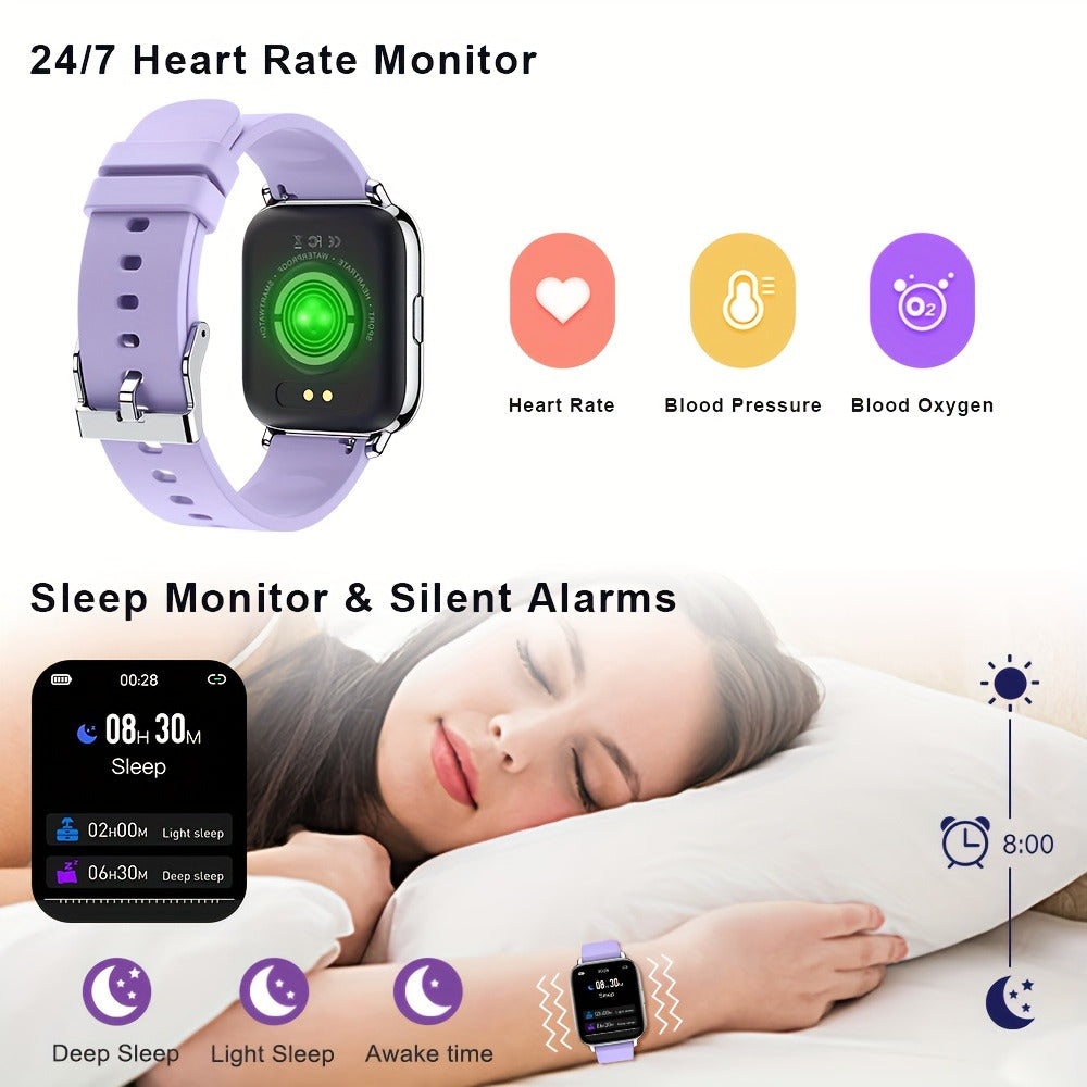 1.69 Inch Big Screen Smartwatch 100 Sport Modes Sleep Monitor Heart Rate Pedometer Fitness Tracker Compatible with Android iOS Unisex Men Women 7 Colors Off White Grey Black Pink Dark Blue Azure Purple