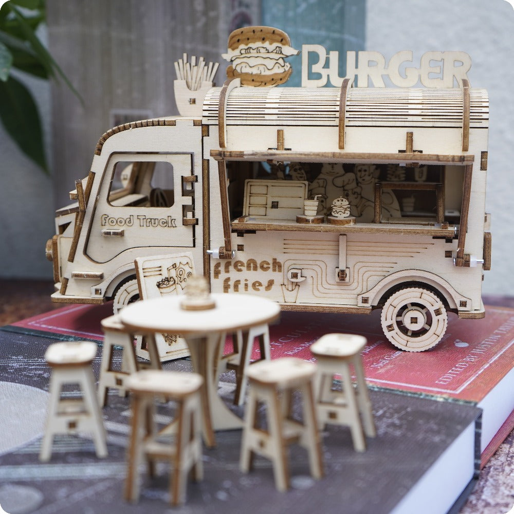 Basswood Food Truck Model Kit, DIY 3D Puzzle for Desk Display