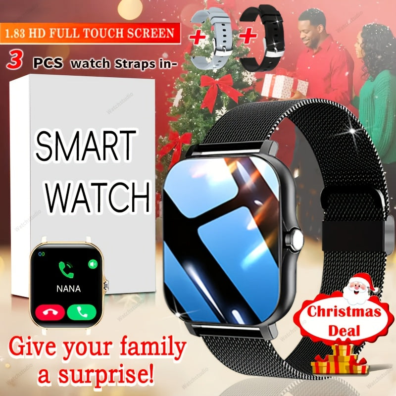 Gift Smartwatch Metal Strap – Wireless Calling, Music Player, App Notifications, Sports Mode, USB Rechargeable – Elegant Watch Gift for Women & Men Pink Black Silver Gold Android & iPhone