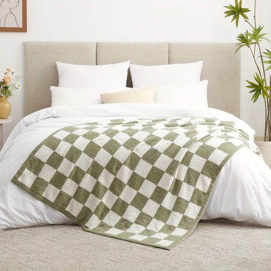 Jacquard Knit Checkered Blanket for Couch and Bed, 4 Colors and Sizes