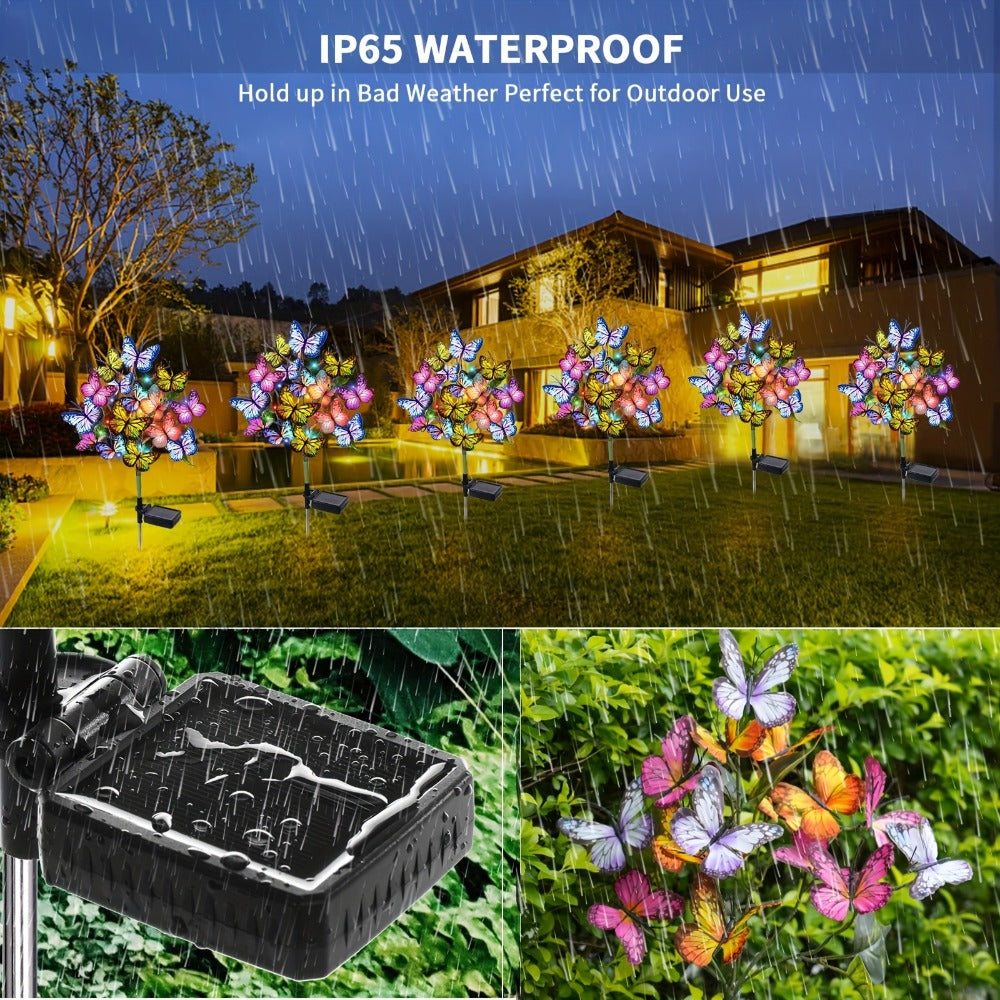 Solar Butterfly Garden Stake Lights Outdoor Waterproof IP65 – 2pcs Colorful LED Solar Powered Lawn Insert Lights for Garden, Courtyard & Patio | Christmas Holiday Yard Decoration Ground Lights