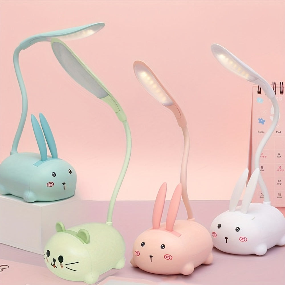 Cute Animal LED Night Light – Mini Cartoon Table Lamp, Foldable USB Rechargeable, Portable Desk Reading Light for Bedroom Kids Room, Blue Bunny Cat Styles, Kawaii Room Decor Lamp