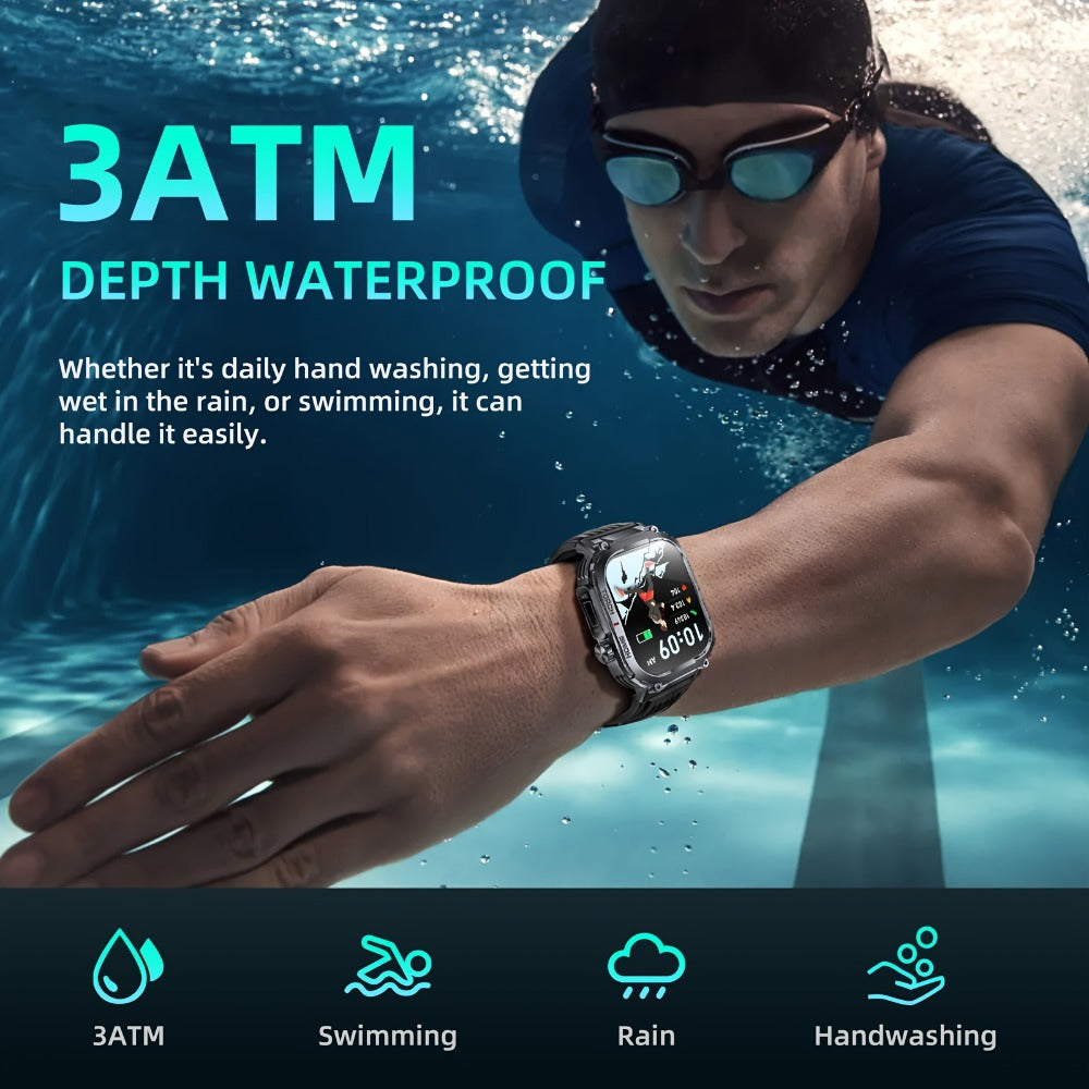 LED Flashlight Smartwatch for Men 2.02 Inch TFT Waterproof Wireless Calling Sleep Monitor Pedometer Activity Tracker iOS Android – Gift for Dad Boyfriend Husband