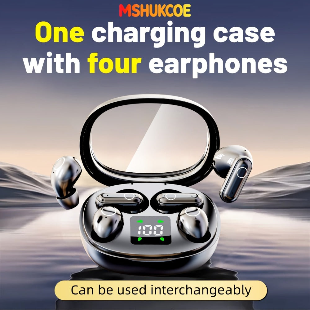 MSHUKCOE 2in1 Sleep Earbuds Invisible Mini Noise Cancelling, 6D HiFi Sound Effect Low Bass Wireless Headphones Long Battery Life, Comfortable Wear for Leisure Office Classroom, Birthday Gift