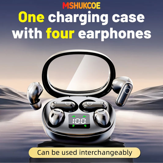 MSHUKCOE 2in1 Sleep Earbuds Invisible Mini Noise Cancelling, 6D HiFi Sound Effect Low Bass Wireless Headphones Long Battery Life, Comfortable Wear for Leisure Office Classroom, Birthday Gift
